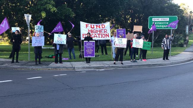 Staff rallied against the potential job losses on June 4. Picture: Madeline Crittenden.