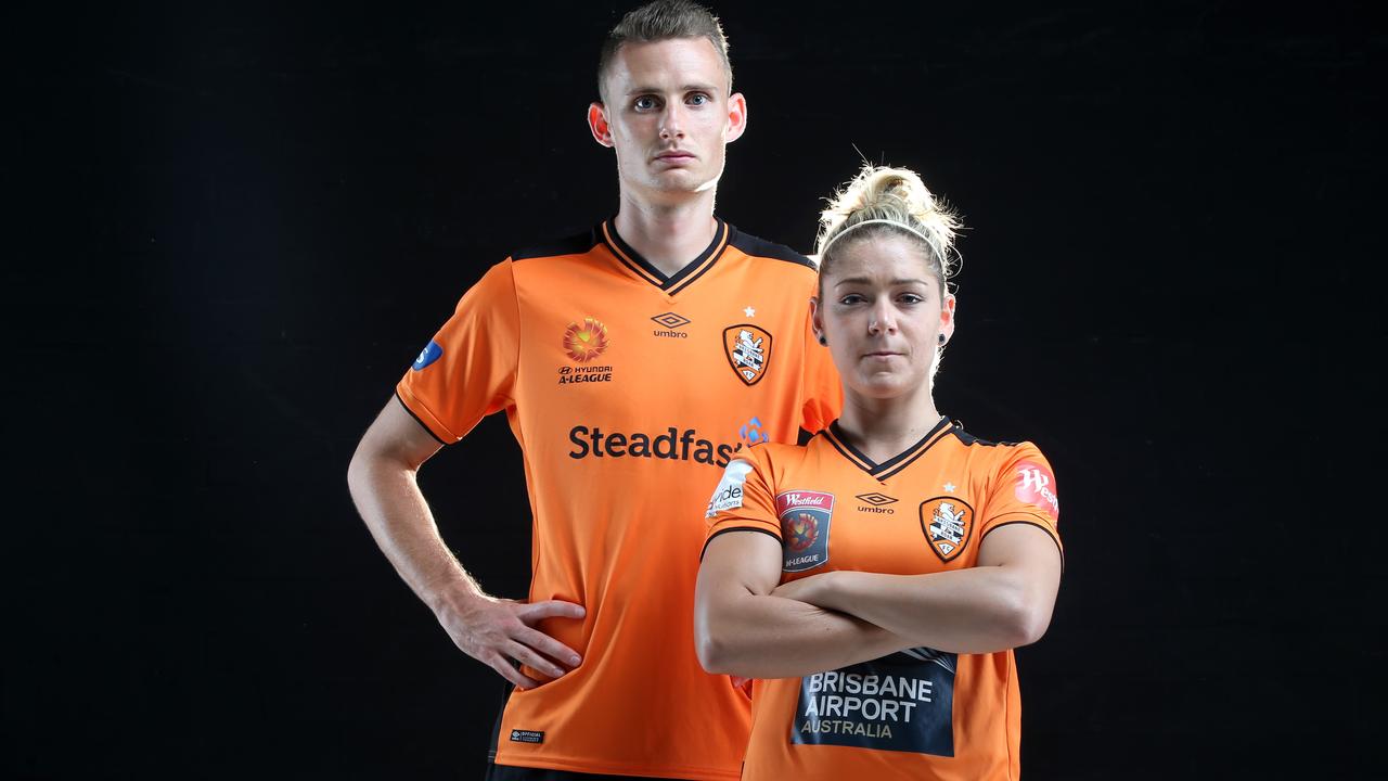 PLEASE HOLD TO RUN IN SUNDAY MAIL Brisbane Roar players Alisha Foote and Daniel Bowles. Both men and women's teams will play in-form team Melbourne City on the Weekend, and there will be no post Christmas goodwill. Pic Jono Searle.