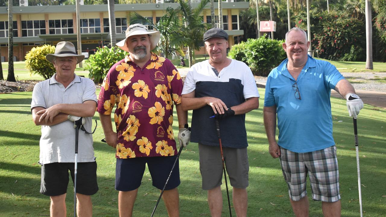 On HIgher Rentals team members Andrew Hall, Reg Forster, Garry Vincent and Bill Vincent at the inaugural Brendon Hall Memorial Golf Day at the Rockhampton Golf Club on February 16, 2025.