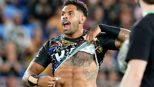 Josh Addo-Carr’s tribute to indigenous AFL icon Nicky Winmar. Picture: AAP Images