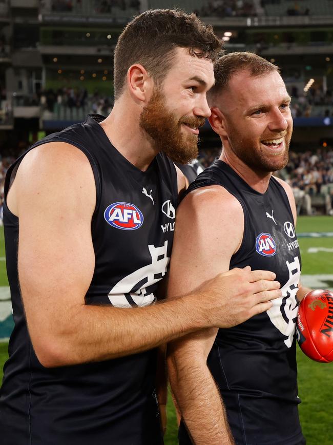 Carlton players are enjoying their footy under Michael Voss. Picture: Michael Willson/AFL Photos via Getty Images