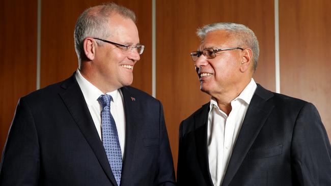 Prime Minister Scott Morrison and Warren Mundine, Liberal candidate for Gilmore. Picture: Jonathan Ng