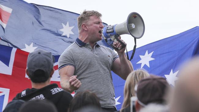 Blair Cottrell at a protest against African gang violence. Picture: Wayne Taylor