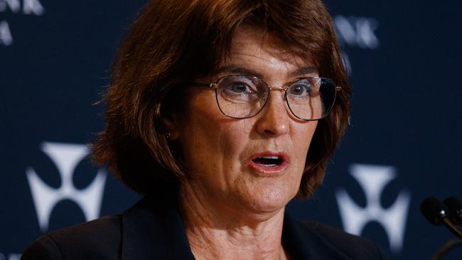 SYDNEY, AUSTRALIA - NewsWire Photos APRIL 1, 2025: RBA Governor Michele Bullock during a press conference on Tuesday. The Reserve Bank of Australia has announced the official cash rate will remain unchanged. Picture: NewsWire / Nikki Short