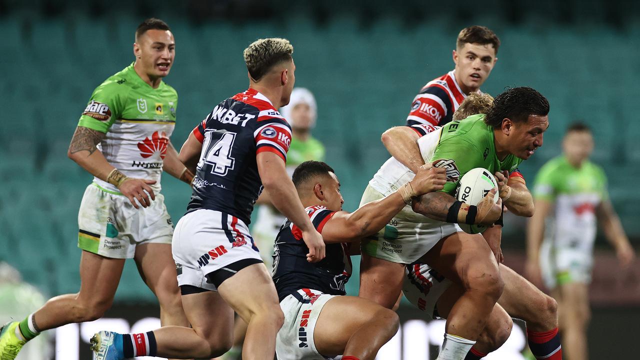 Josh Papalii on the charge against the Roosters