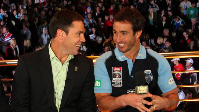 Brad Fittler and Andrew Johns have a laugh.