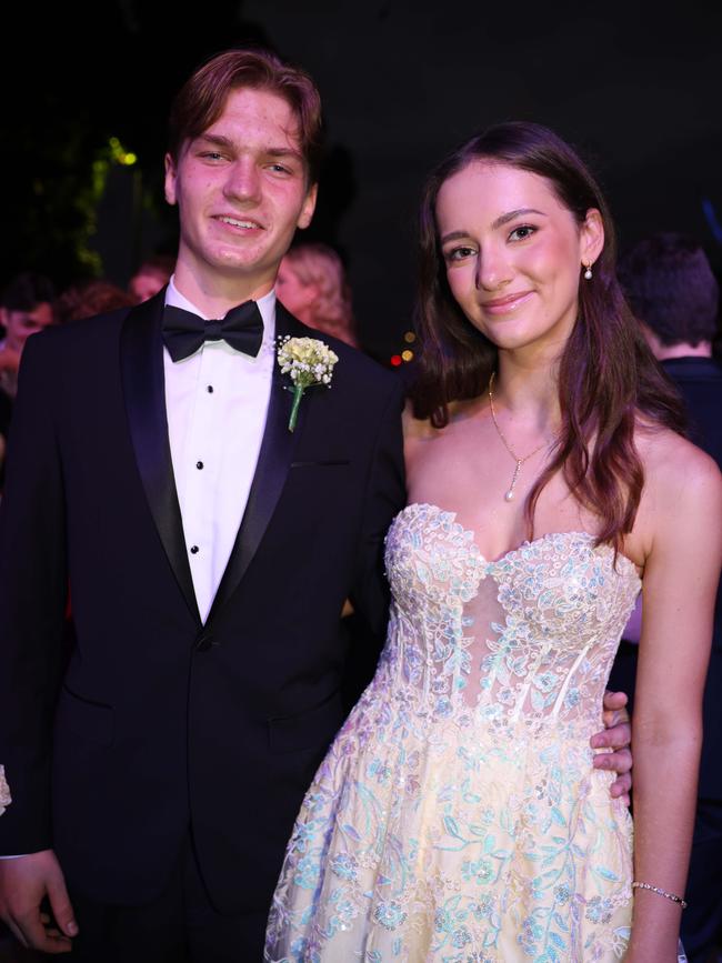 Alexandra Bagino and Allanah Reid at the Emmanuel College class of 2025 formal at HOTA for Gold Coast at Large. Picture, Portia Large.