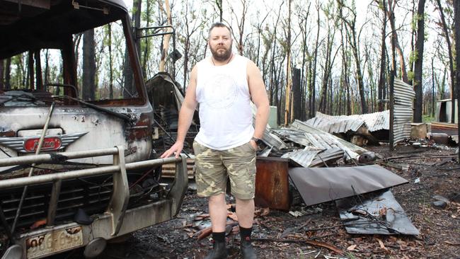 When the Black Summer bushfires tore through the Northern Rivers region of NSW last October some communities had no warning. Nymboida resident Simon Porter’s property was destroyed by the blaze. Picture: Tim Jarrett