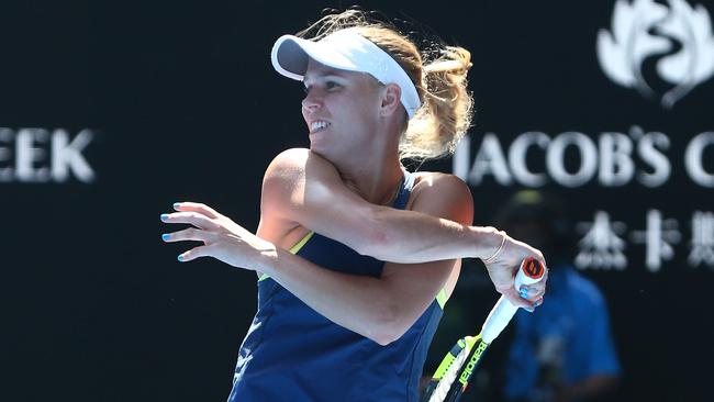 Caroline Wozniacki powered her way into the Australian Open final after a straight sets win over Elise Mertens. Picture: Getty Images