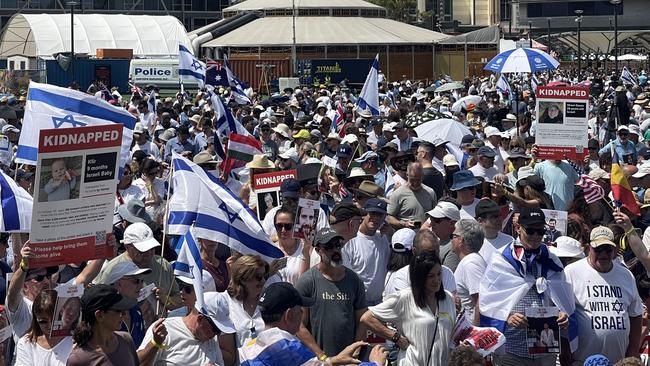 Thousands from Sydney’s Jewish community came together today in Moore Park for the Set Them Free solidarity vigil, honouring victims from Israel and over 40+ countries whose nationals were murdered, injured or taken hostage by Hamas. PICTURE: NCA NewsWire / Dylan Robinson