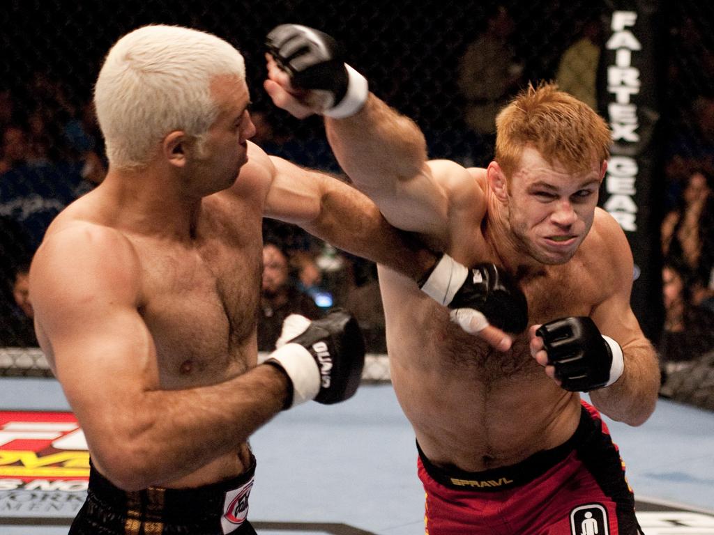 Sinosic (L) took on UFC legend Forrest Griffin at UFC 55 in 2005. Picture: Josh Hedges/Zuffa LLC/Getty Images