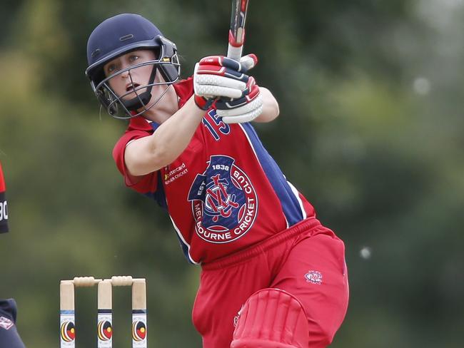 Women's Premier Cricket: Melbourne v Essendon Maribyrnong Park. Essendon keeper Alyssa Humphries and Amy Vine batting for Melbourne. Picture: Valeriu Campan