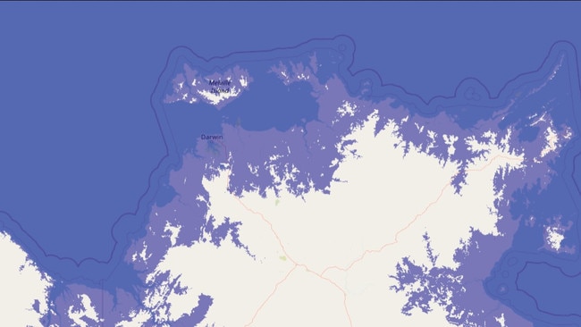 Darwin if sea levels rose by 60+ metres. Picture: flood.firetree.net