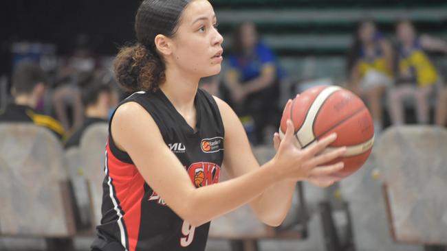 Cheyenne Bobongie at the U14 State Championships division one semi final between Mackay Meteorettes and Southern Districts Spartans in Mackay, July 9, 2021. Picture: Matthew Forrest