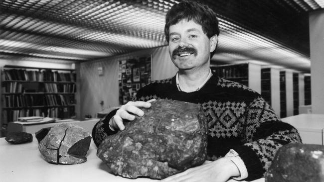 SA Museum curator of minerals and meteorites, Dr Allan Pring, with some SA meteorites ... "as old as the solar system", in 1994. Picture: Grant Nowell.