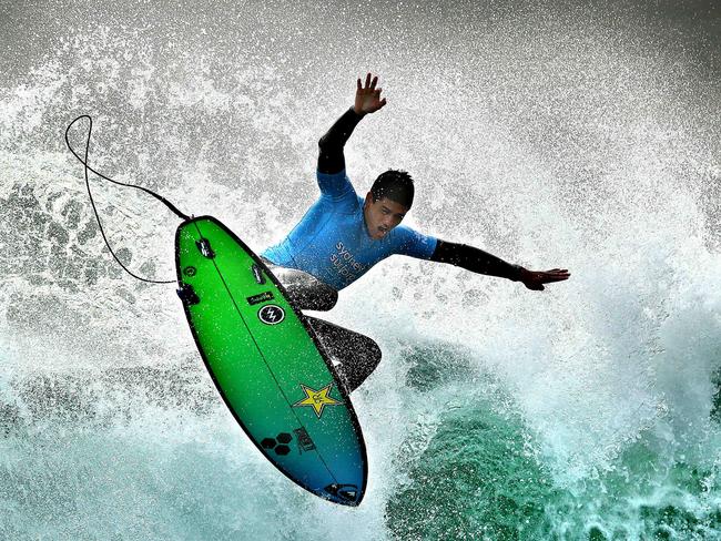 Ezekiel Lau from Hawaii gets some air during the Sydney Surf Pro and Manly Beach in Sydney. Picture. Phil Hillyard