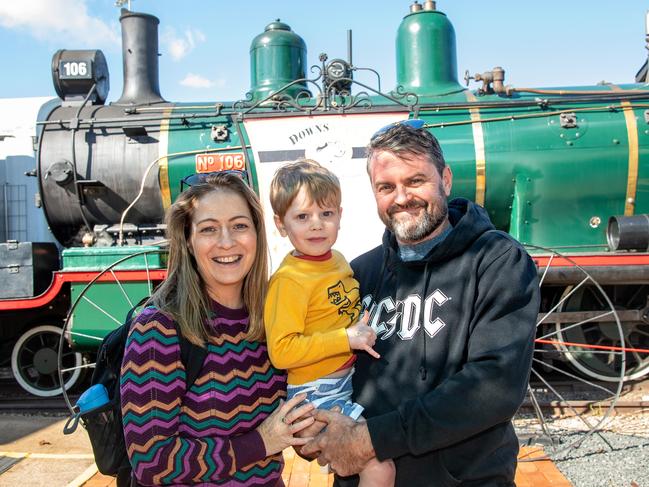 Passengers on the "Pride of Toowoomba" at Drayton Station, Rachel, Sebastian, and Travis Geier. Saturday May 18th, 2024 Picture: Bev Lacey