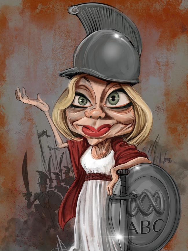 Final DT Tim Blair Opinion artwork Ita Buttrose as Warrior Queen Boudicca, defending the ABC from the marauding hordes. TERRY PONTIKOS