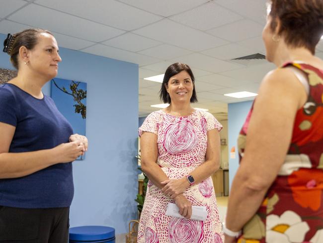 Head to Health clinical lead Marina Vanucci and Health Minister Natasha Fyles speaking with NT Primary Health Network chief executive Gillian Yearsley. Picture: Floss Adams.