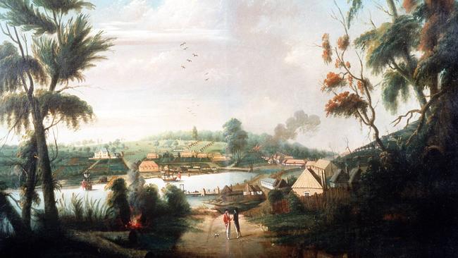 Earliest surviving oil painting of Australia, Sydney Cove in 1794 by Arthur Thomas Watling, on display at State Library exhibition.NSW / Art Picture: Supplied