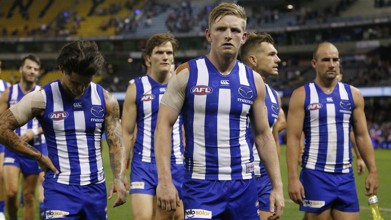 North Melbourne is 0-2, with a big thanks to their centre bounce issues. (AAP Image/Daniel Pockett)
