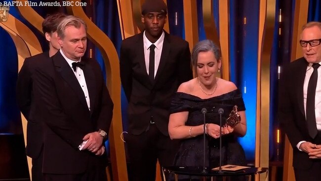 YouTube prankster Lizwani was kicked out of the BAFTAs after invading the stage during an Oppenheimer win. Picture: BAFTAs/BBC