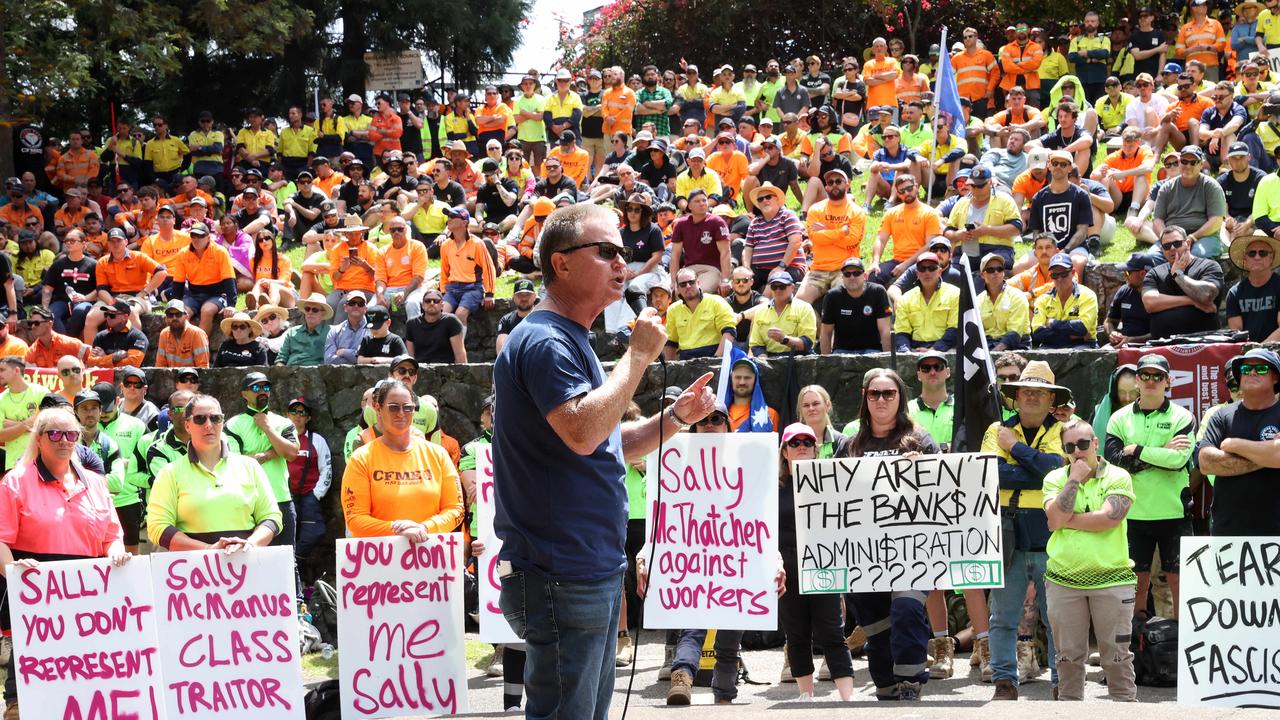 Michael Ravbar addresses the crowd at Tuesday’s rally. Picture: Liam Kidston