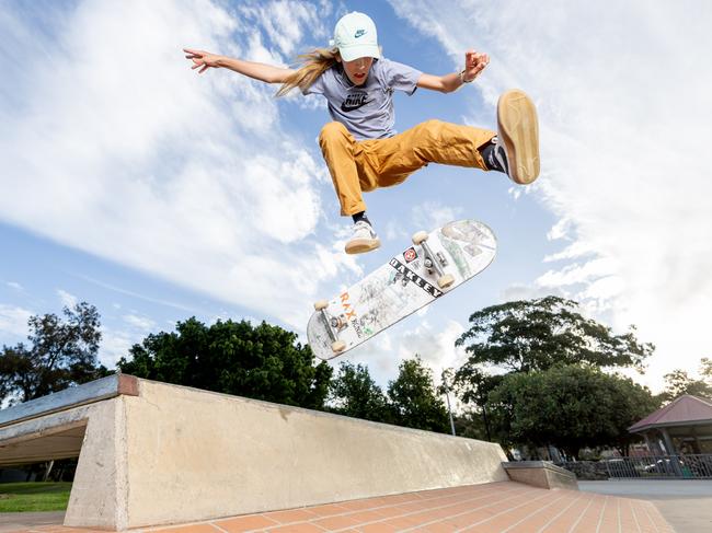 Chloe Covell is taking the sport of skateboarding to all new levels. Picture by Luke Marsden.