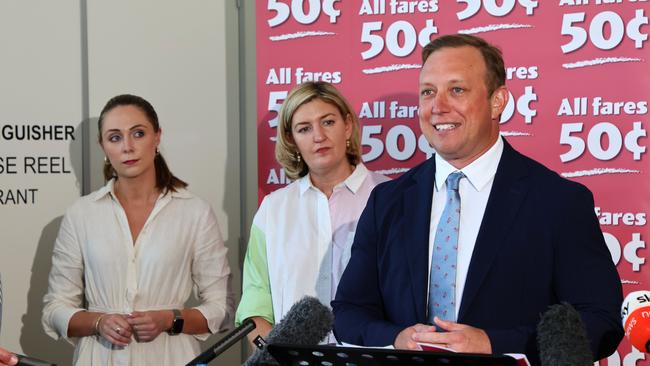 Queensland Premier Steven Miles, Health Minister Shannon Fentiman and Housing Minister Meaghan Scanlon during a visit to the Robina Medical centre. Picture: Tertius Pickard