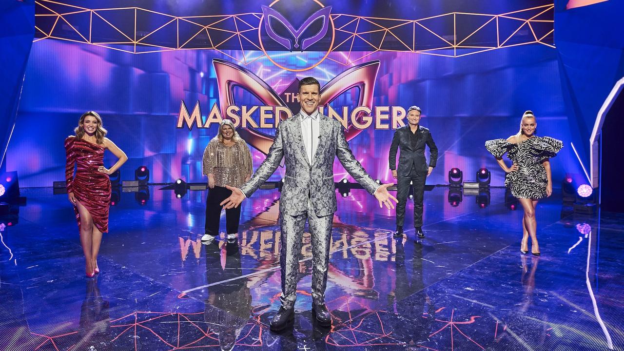 The judges on The Masked Singer have to social distance. Picture: Channel 10