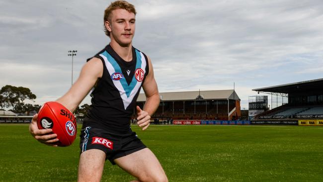 Port Power recruit Jason Horne-Francis at his new Alberton home. Picture: Brenton Edwards