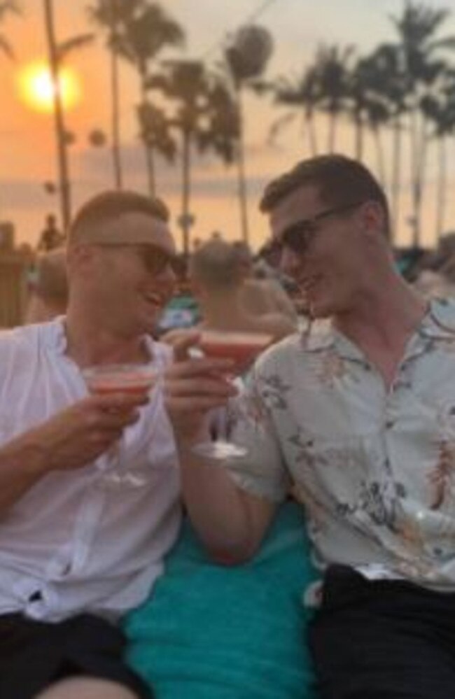 Sam Scarlett and Mitch Cronin on holiday in Bali together.