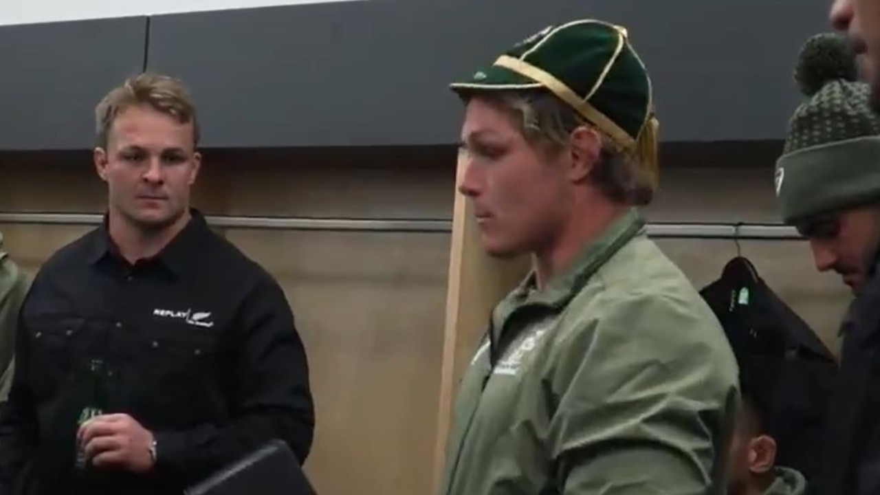 Michael Hooper in the All Blacks sheds after the match. Picture: Twitter