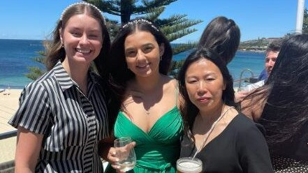 From left to right: India Hearne, Kristina Poulos and Emily Yip celebrate Melbourne Cup Day at the Coogee Pavilion.