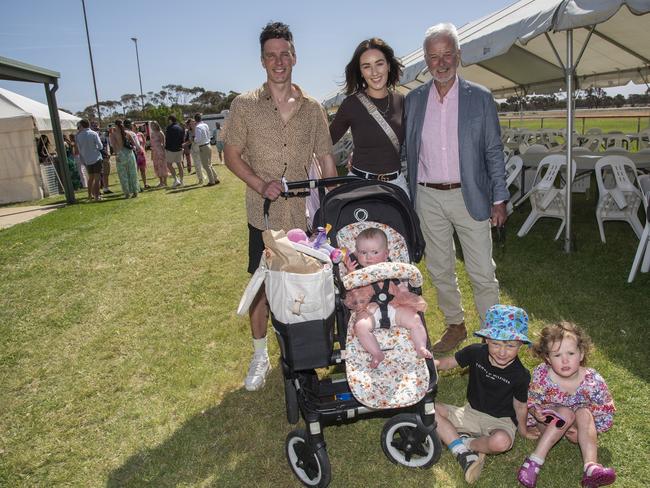 Hamish , Alana, Bill, Billy, Betty, &amp; Minnie Paynter enjoying a family day out at the 2024 Manangatang Cup. Picture: Noel Fisher