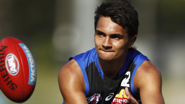 MELBOURNE, AUSTRALIA - APRIL 29: Jamarra Ugle-Hagan of the Bulldogs in action during a Western Bulldogs AFL training session at Whitten Oval on April 29, 2021 in Melbourne, Australia. (Photo by Daniel Pockett/Getty Images)