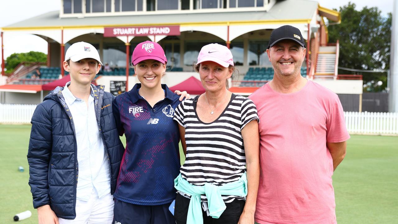 Beau Hamilton, Lilli Hamilton, Kaara Klepper and Danny Hamilton after Lilli Hamilton’s Queensland cap presentation. Photo: Chris Hyde/Getty Images.