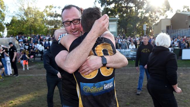 Balwyn coach Daniel Donati celebrates the 2016 premiership. Picture: Steve Tanner