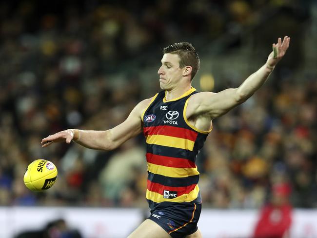 Adelaide Crows forward Josh jenkins in action against North Melbourne at the Adelaide in 2018. Picture Sarah Reed