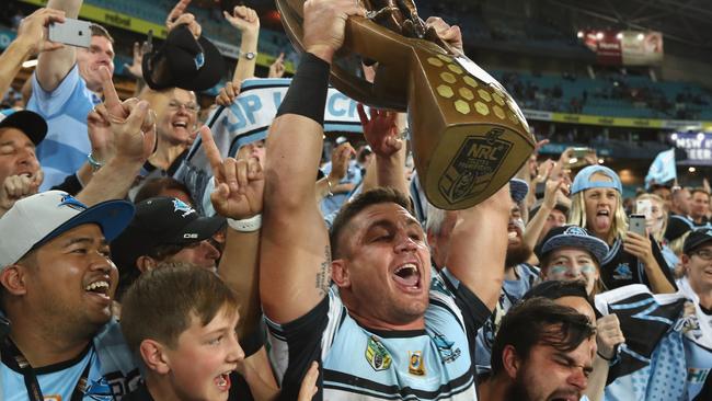 Celebrating another premiership at Cronulla. (Mark Kolbe/Getty Images)