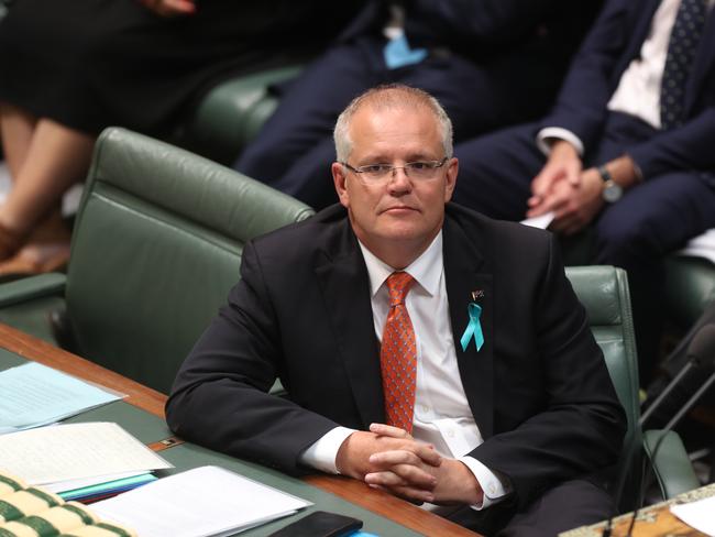 PM Scott Morrison  during Question Time in the House of Representatives Chamber at Parliament House in Canberra. Picture Kym Smith