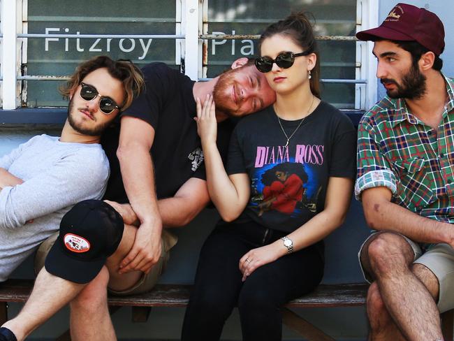 Rock band San Cisco, with members from left, Jordi Davieson, Nick Gardner , Scarlett Stevens, and Josh Biondillo in Surry Hills, Sydney. pic Mark Evans