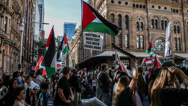 Pro-Palestinian demonstrators marching through Sydney. Picture: Getty Images