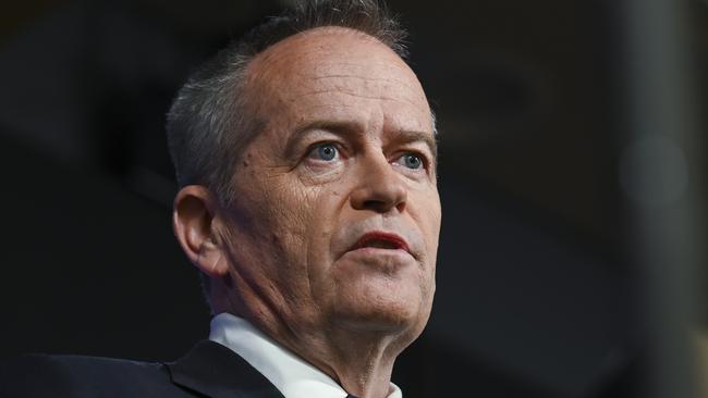 NDIS Minister Bill Shorten at the National Press Club in Canberra on Tuesday. Picture: NCA NewsWire / Martin Ollman