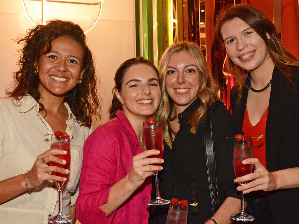 Gabriela Damaceno, George Carter, Kate Gunthorpe and Nikol Slynkova at the YPGC cocktail party in the Atrium Bar, The Star Gold Coast. Picture: Regina King.