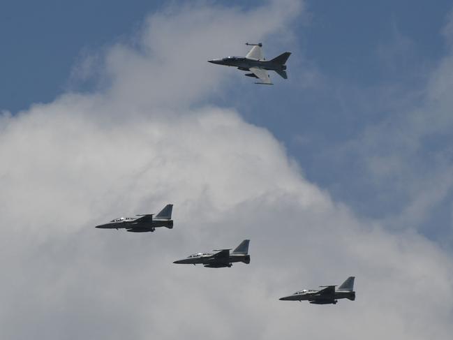 US air force F16 fighter jets fly during a military exercise. Picture: AFP