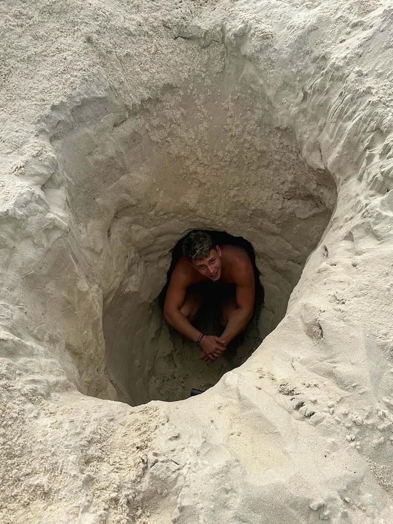 He was rescued after spending more than three hours in the sand in Copacabana Beach, Brazil. Picture: Newsflash/NX