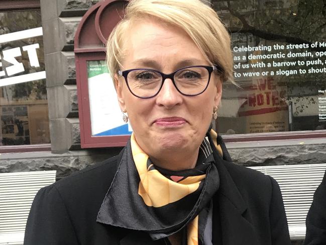 Melbourne Lord Mayor Sally Capp outside Town Hall after delivering a presser on obikes pulling out of Melbourne, Melbourne, 12-06-2018. Photo: David King