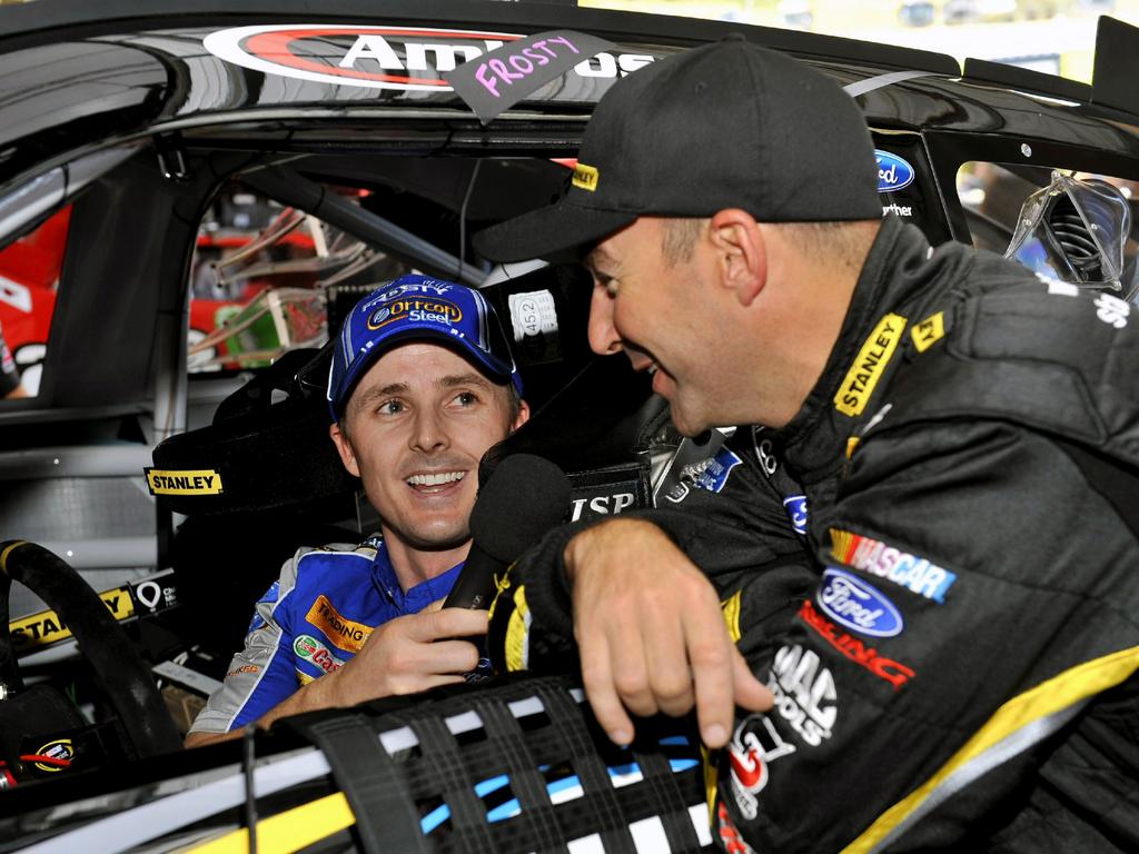 Mark Winterbottom (left) says Marcos Ambrose (right) is the best Supercars driver he has seen over the course of his career. (Photo: Nigel Kinrade, Autostock, 2012)