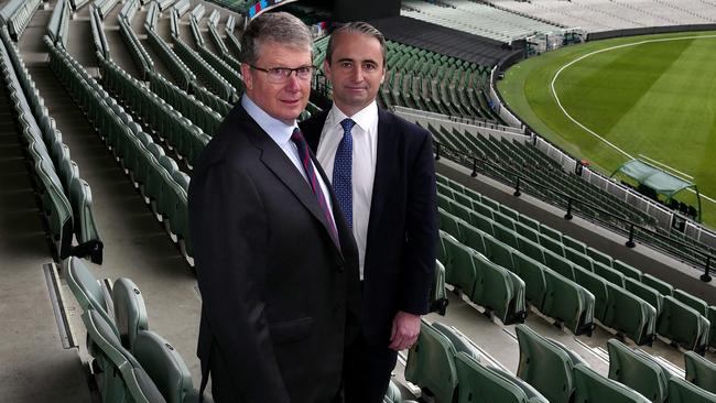 Commonwealth Bank chair Paul O’Malley and chief executive Matt Comyn. Mr O’Malley said he expected many borrowers would feel the pinch from the Reserve Bank’s aggressive tightening cycle. Picture: NCA NewsWire / Luis Ascui